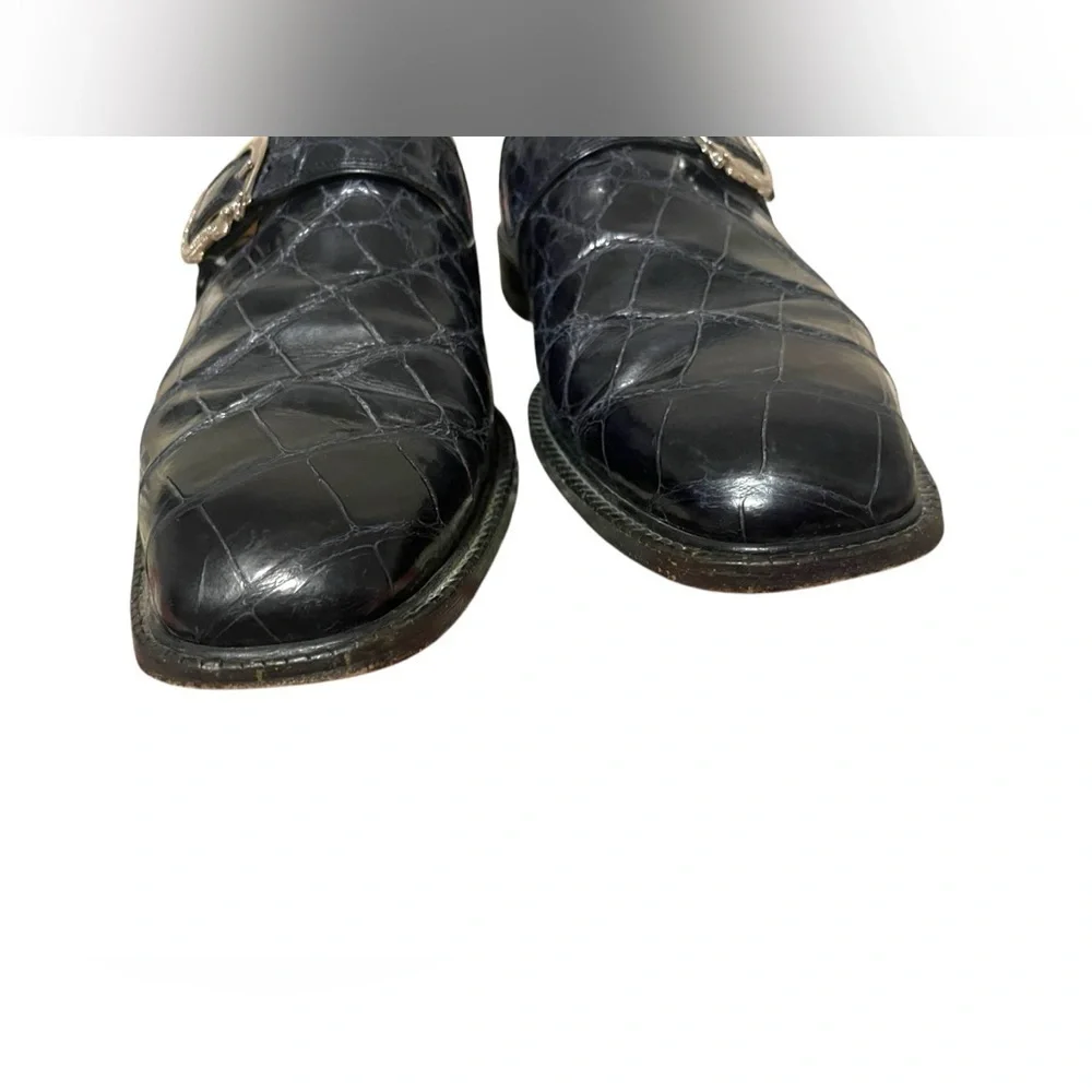 MAURI Alligator BLUE Oxford Monk Strap Alligator Buckle Shoes Men's Size 9